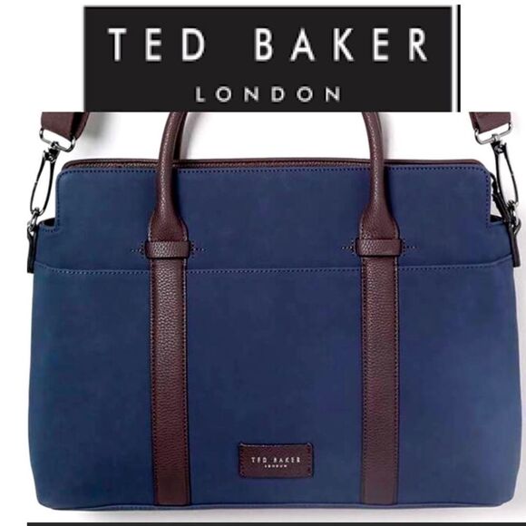 TED BAKER LONDON Men's Seller Faux Nubuck Document Bag - Navy - Picture 1 of 7
